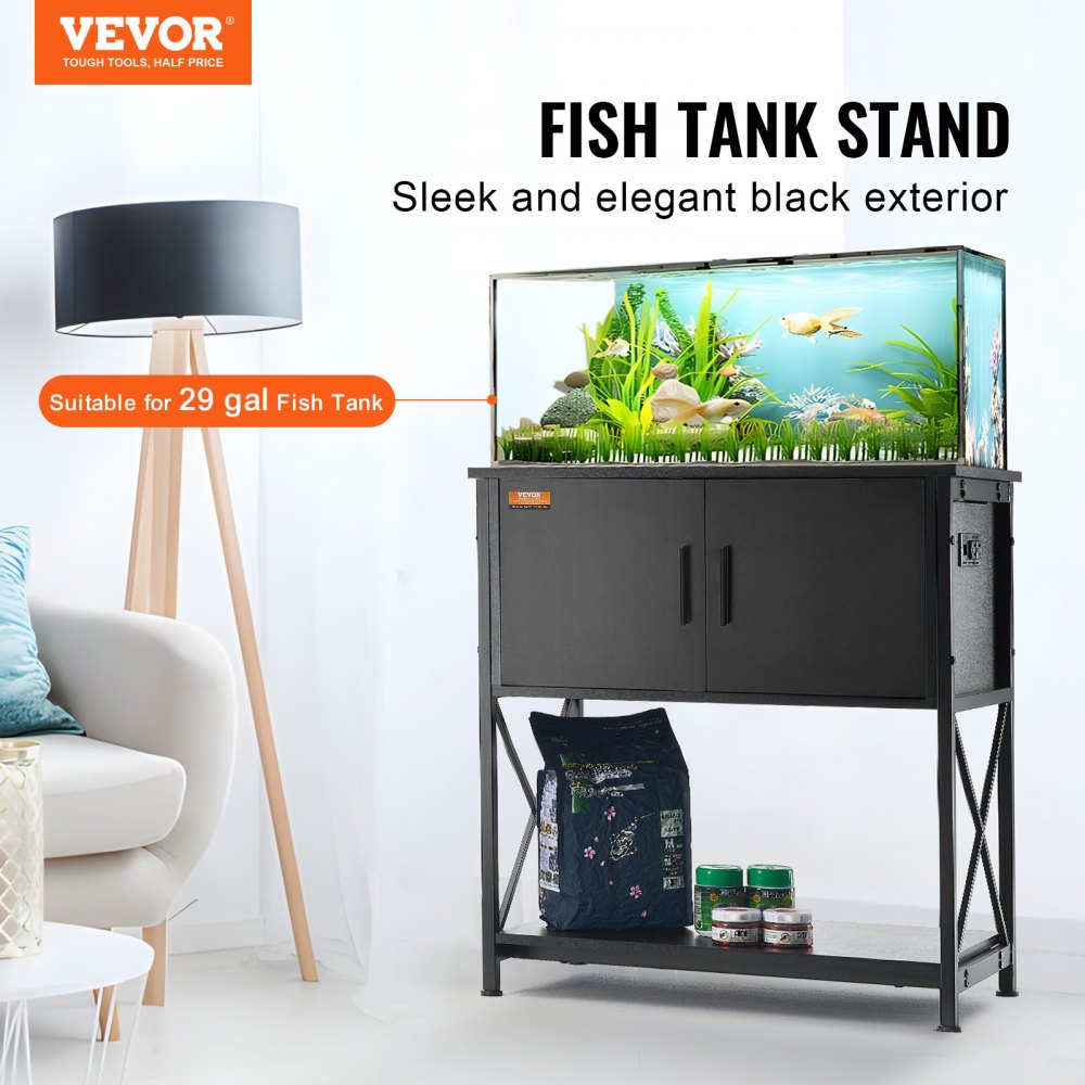 VEVOR Aquariumstandaard, 29 Gallon Aquariumstandaard, 730 x 420 x 762 mm Schildpaddentankstandaard van staal en MDF, draagvermogen 110 kg, Reptielentankstandaard met opbergkast en ingebouwde voeding