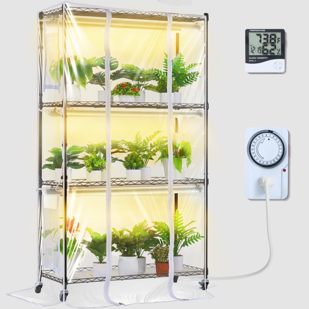 VEVOR Indoor Greenhouse with Grow Light 4 Tiers 180W 59.1" Grow Light Shelf