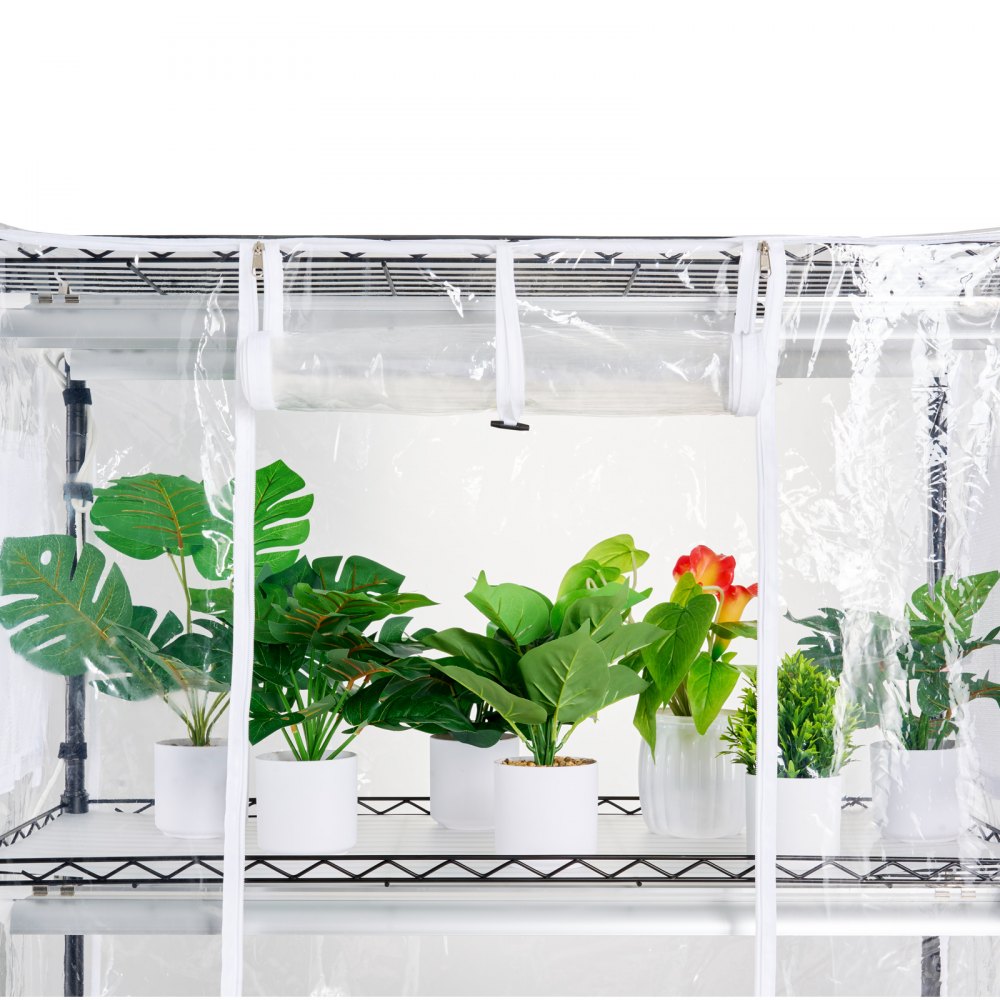 VEVOR plantenstandaard met kweeklamp, 4-laags 180W LED kweeklamprek met afdekking en timer, 3-spectrumlamp, draagbare kaskast, plantenrek voor zaadkieming, 90x35x150cm