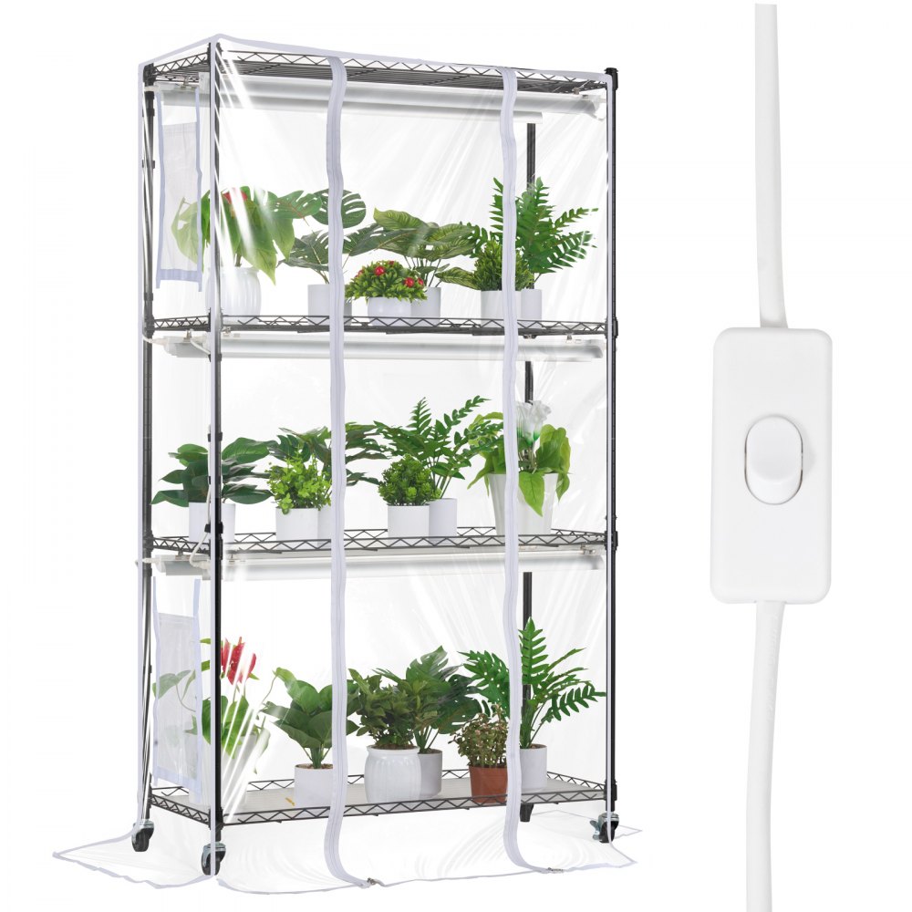 VEVOR plantenstandaard met kweeklamp, 4-laags 180W LED kweeklamprek met afdekking en timer, 3-spectrumlamp, draagbare kaskast, plantenrek voor zaadkieming, 90x35x150cm