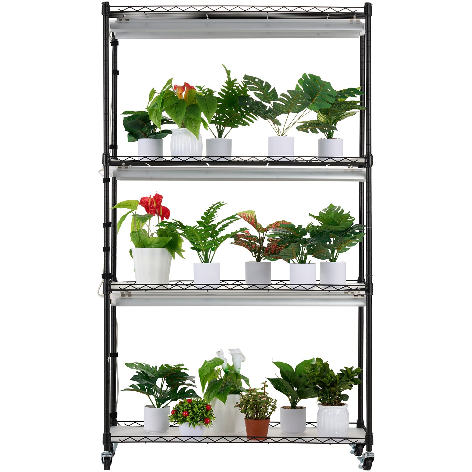 VEVOR plantenstandaard met kweeklamp, 4-laags 180W LED kweeklamprek met afdekking en timer, 3-spectrumlamp, draagbare kaskast, plantenrek voor zaadkieming, 90x35x150cm