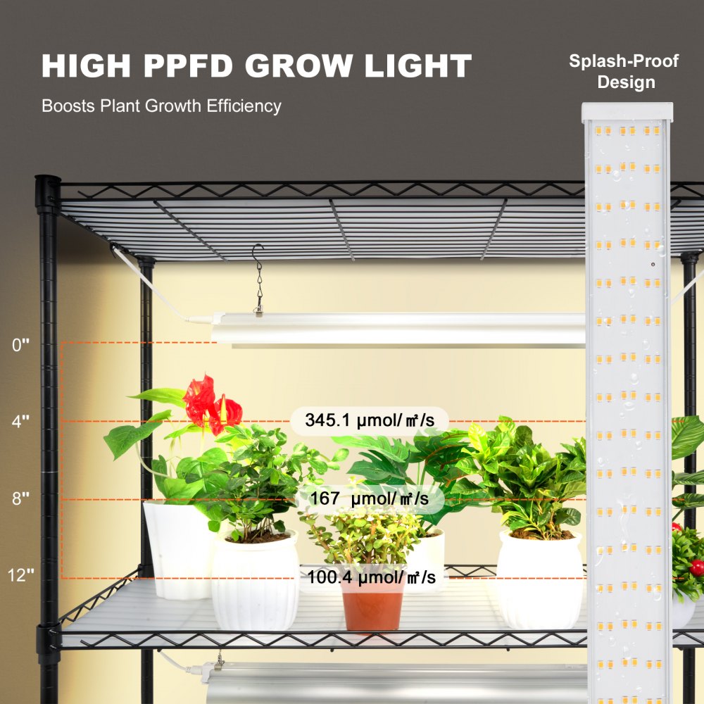 VEVOR plantenstandaard met kweeklamp, 4-laags 90W kweeklamprek voor binnen, lampen met volledig spectrum, verstelbare plantenplank, kweekrek voor tuinplanten, 90 x 35 x 150 cm