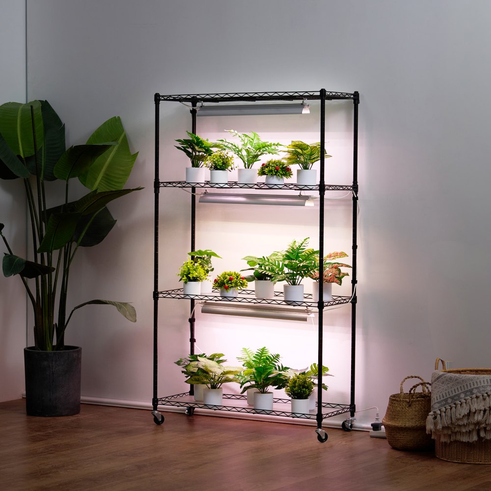 VEVOR plantenstandaard met kweeklamp, 4-laags 90W kweeklamprek voor binnen, lampen met volledig spectrum, verstelbare plantenplank, kweekrek voor tuinplanten, 90 x 35 x 150 cm