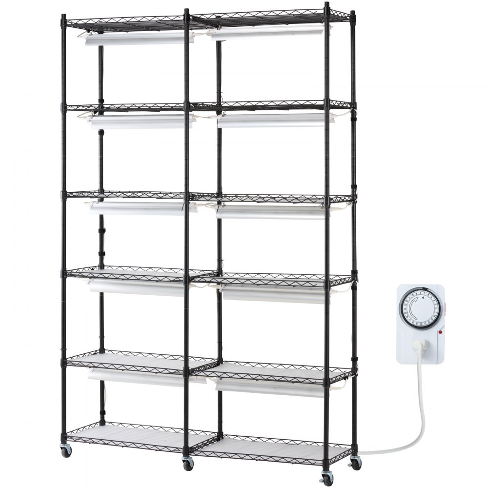 VEVOR plantenstandaard met kweeklamp, 6-laags 200W kweeklamp voor binnen, full-spectrumlampen, metalen plantenrek met timer, kweekplank voor tuinplanten, 90 x 35 x 150 cm