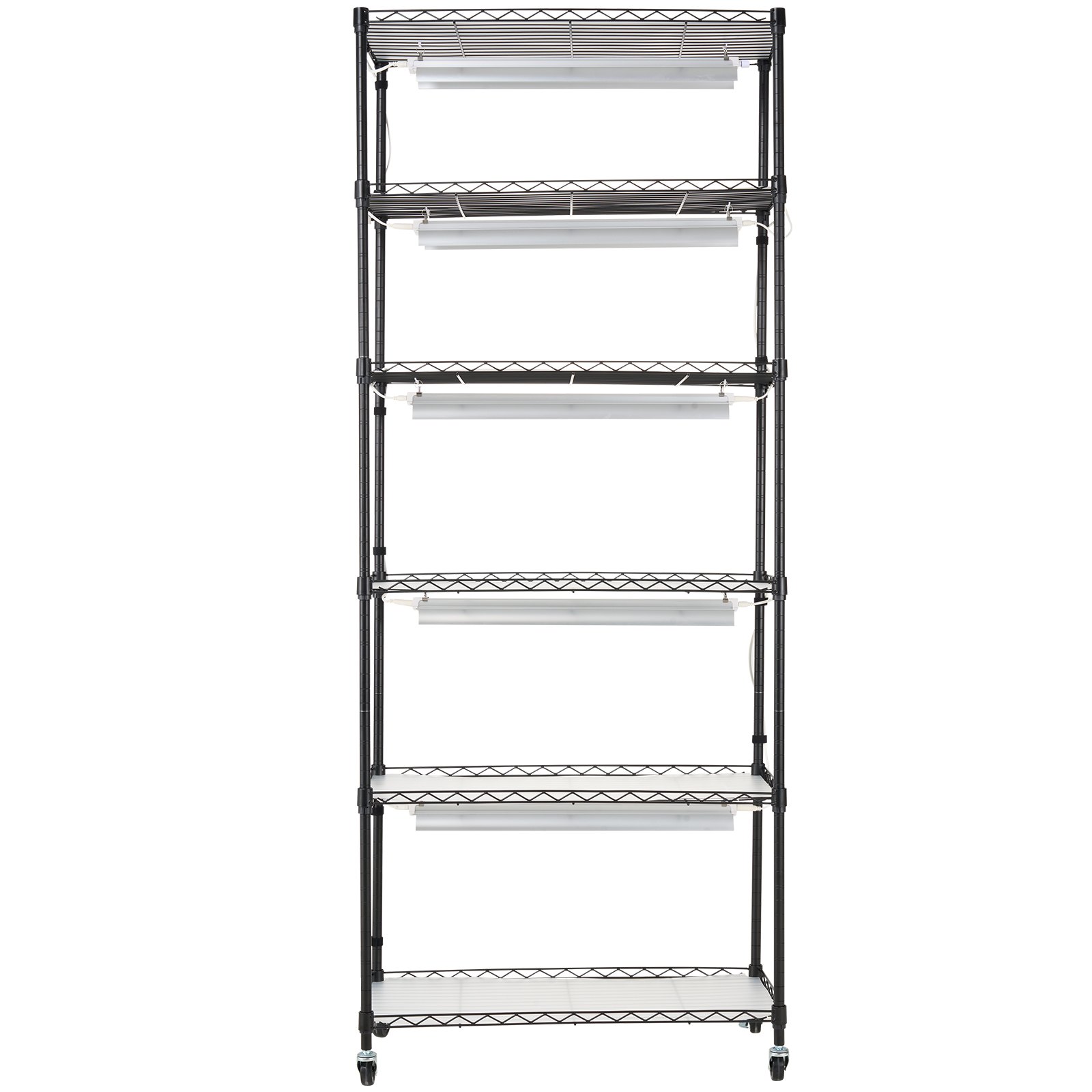 VEVOR plantenstandaard met kweeklamp, 6-laags 192W DIY metalen plantenrek met kweeklamp, plank met verstelbaar frame en wielen voor zaadkieming, 75 x 35 x 180 cm