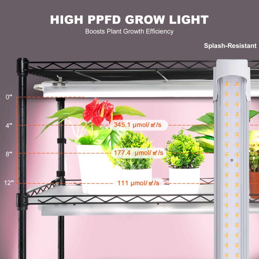VEVOR plantenstandaard met kweeklamp, 6-laags 150W kweeklamprek met 3 lichtspectrumstanden, stalen plantenrek met timer, kweekrek voor tuinplanten, 90 x 35 x 180 cm