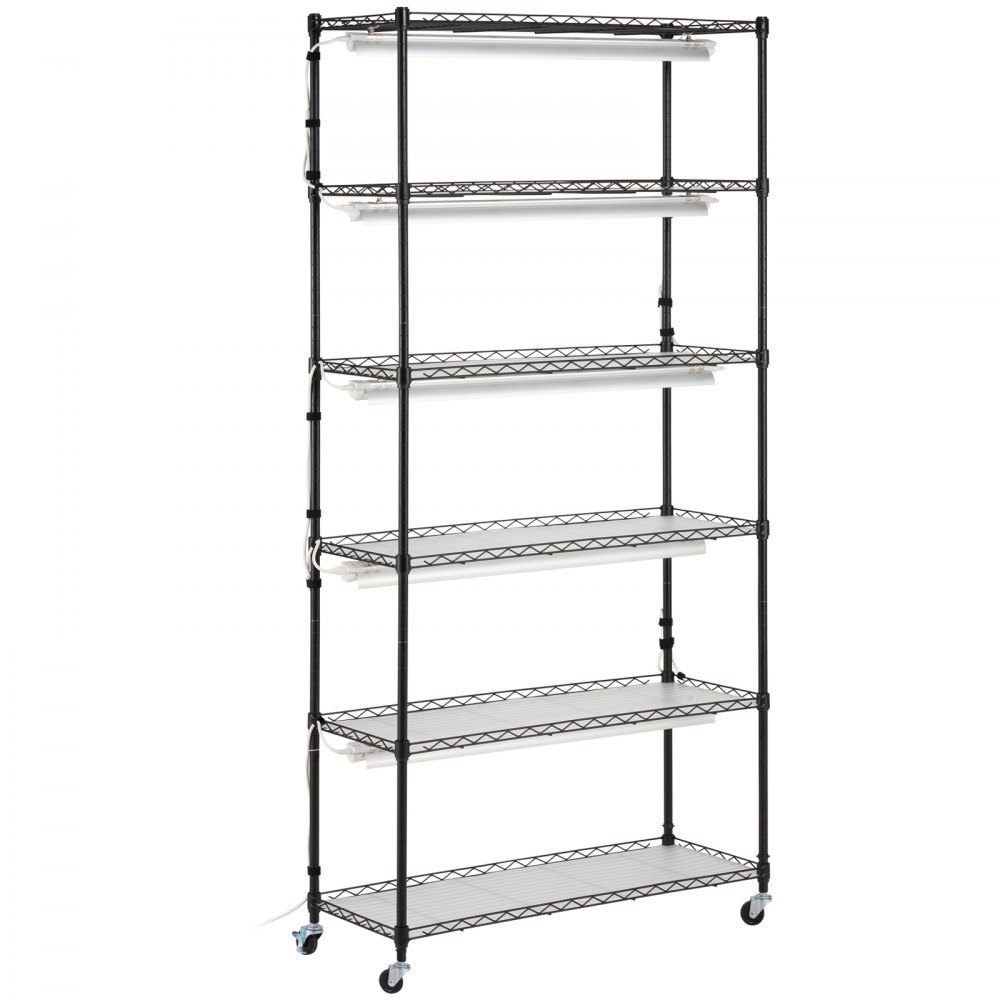 VEVOR plantenstandaard met kweeklamp, 6-laags 150W kweeklamprek met 3 lichtspectrumstanden, stalen plantenrek met timer, kweekrek voor tuinplanten, 90 x 35 x 180 cm