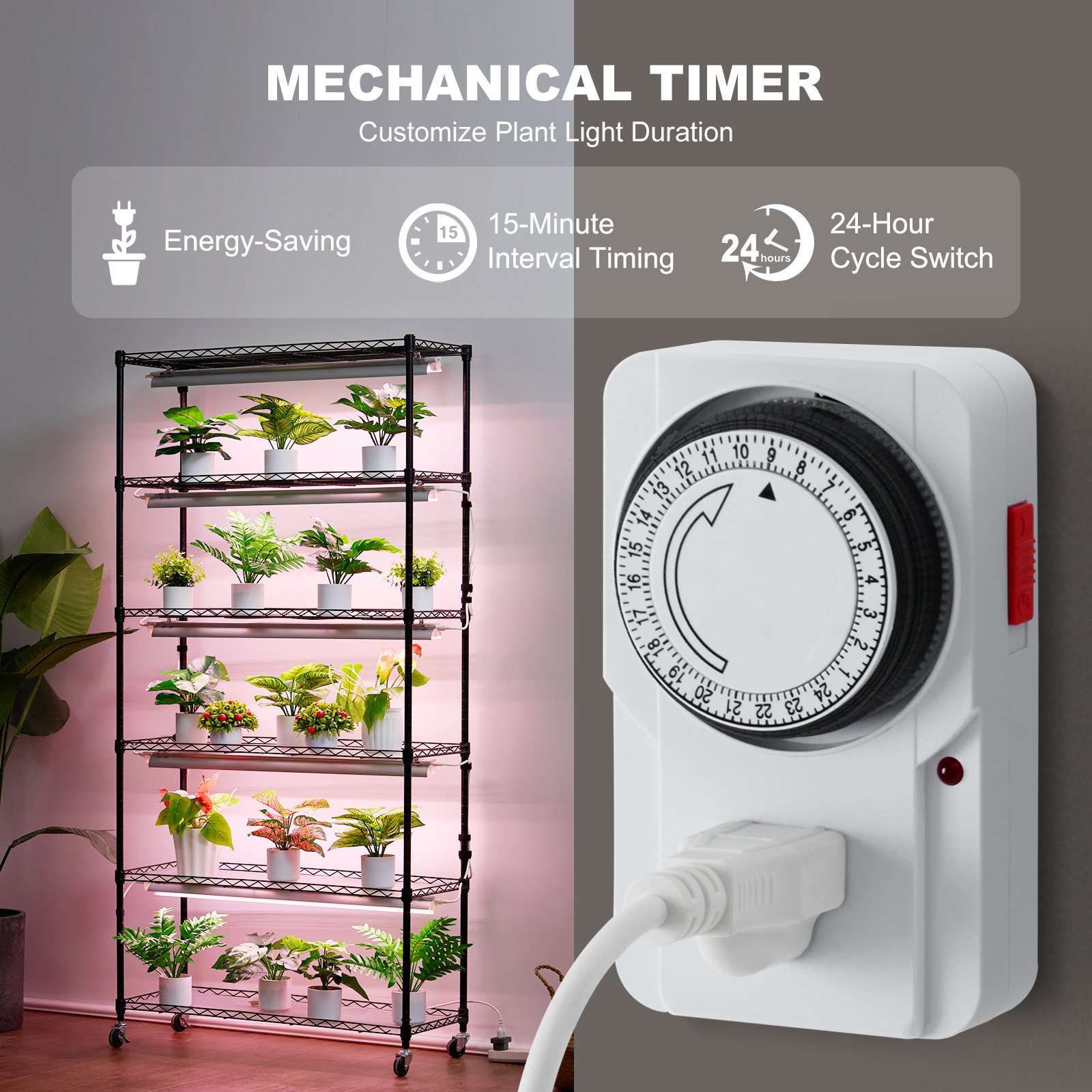 VEVOR plantenstandaard met kweeklamp, 6-laags 150W kweeklamprek met 3 lichtspectrumstanden, stalen plantenrek met timer, kweekrek voor tuinplanten, 90 x 35 x 180 cm