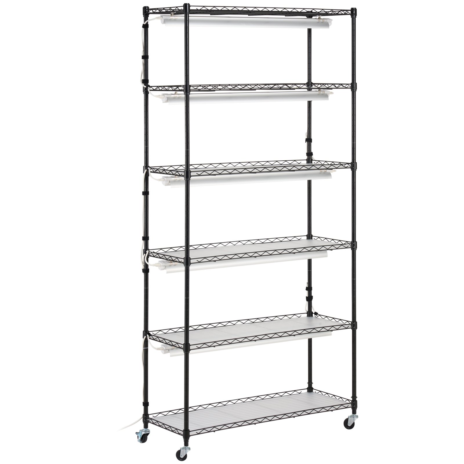 VEVOR plantenstandaard met kweeklamp, 6-laags 150W kweeklamprek met 3 lichtspectrumstanden, stalen plantenrek met timer, kweekrek voor tuinplanten, 90 x 35 x 180 cm