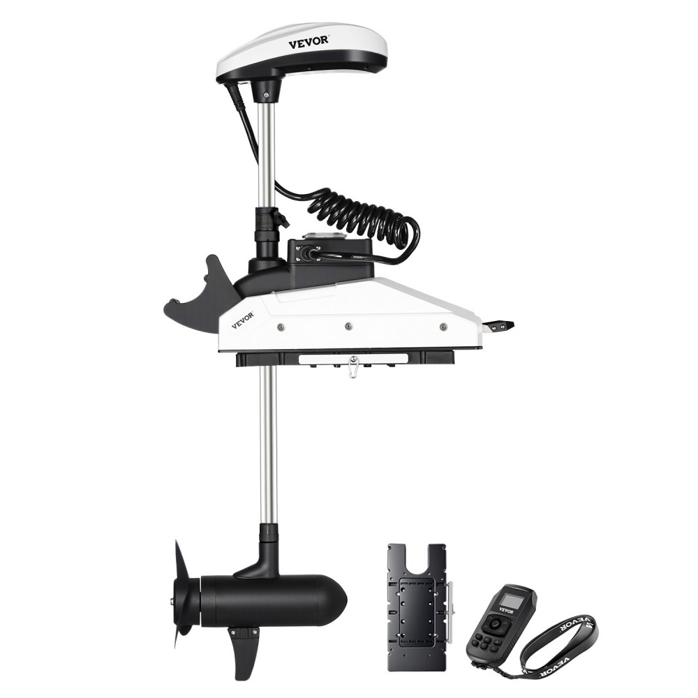 VEVOR Electric Trolling Motor, 12V 55lbs Thrust with GPS, 10-Speed Bow Mounted Saltwater Outboard Boat Motor with Remote Control & LCD Battery Indicator, for Kayaks, Fishing Boats, 54-Inch Shaft