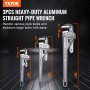 3pcs heavy-duty aluminum straight pipe wrench set in varying sizes, ideal for handling various pipe sizes.