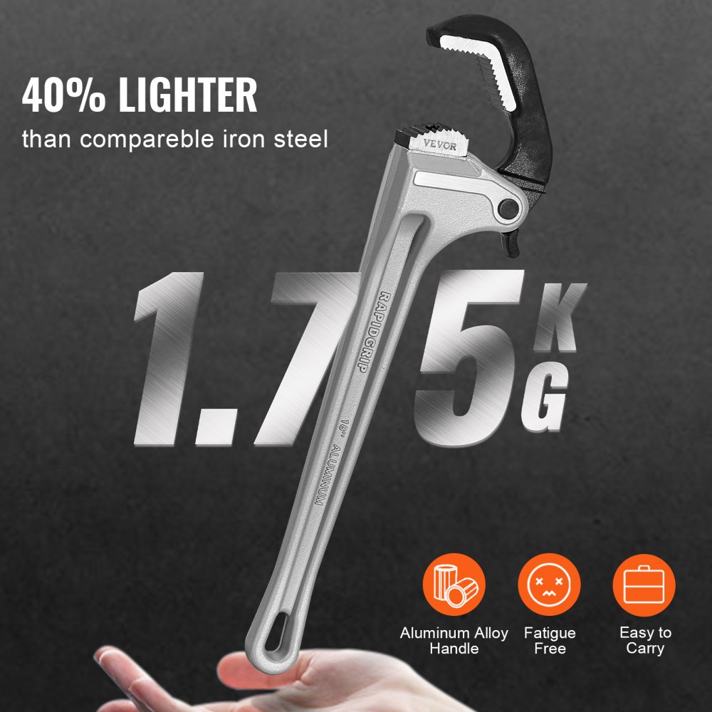 VEVOR Pijpsleutel, 18-inch rechte aluminium pijpsleutel, automatische bekverstelling, verstelbare loodgieterssleutel, gemakkelijk mee te nemen, ergonomische handgreep, ophangbaar ontwerp, voor waterleidingen, autoreparaties