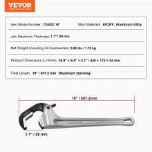 VEVOR aluminium rechte pijpsleutel 457 mm automatische kaakaanpassing 60CRV kaak