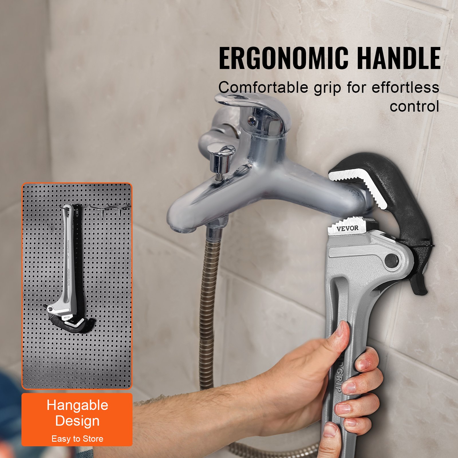 VEVOR Pijpsleutel, 18-inch rechte aluminium pijpsleutel, automatische bekverstelling, verstelbare loodgieterssleutel, gemakkelijk mee te nemen, ergonomische handgreep, ophangbaar ontwerp, voor waterleidingen, autoreparaties