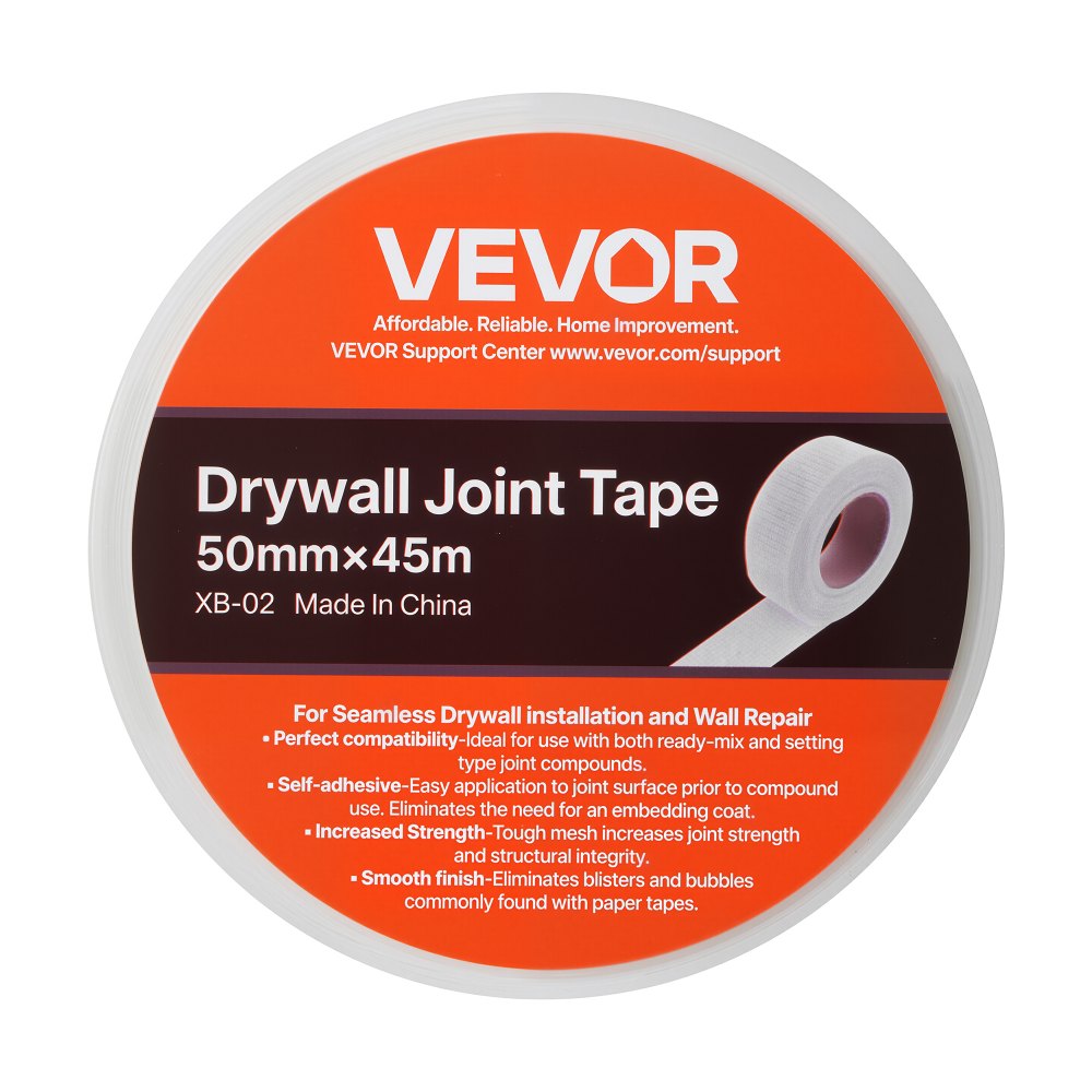 VEVOR Voegband, 50 mm B x 45 m L, 36 rollen, zelfklevende glasvezel gipsplaat reparatietape, textieltape voor reparatie- en vulwerkzaamheden, voor een glad, vlak wandoppervlak
