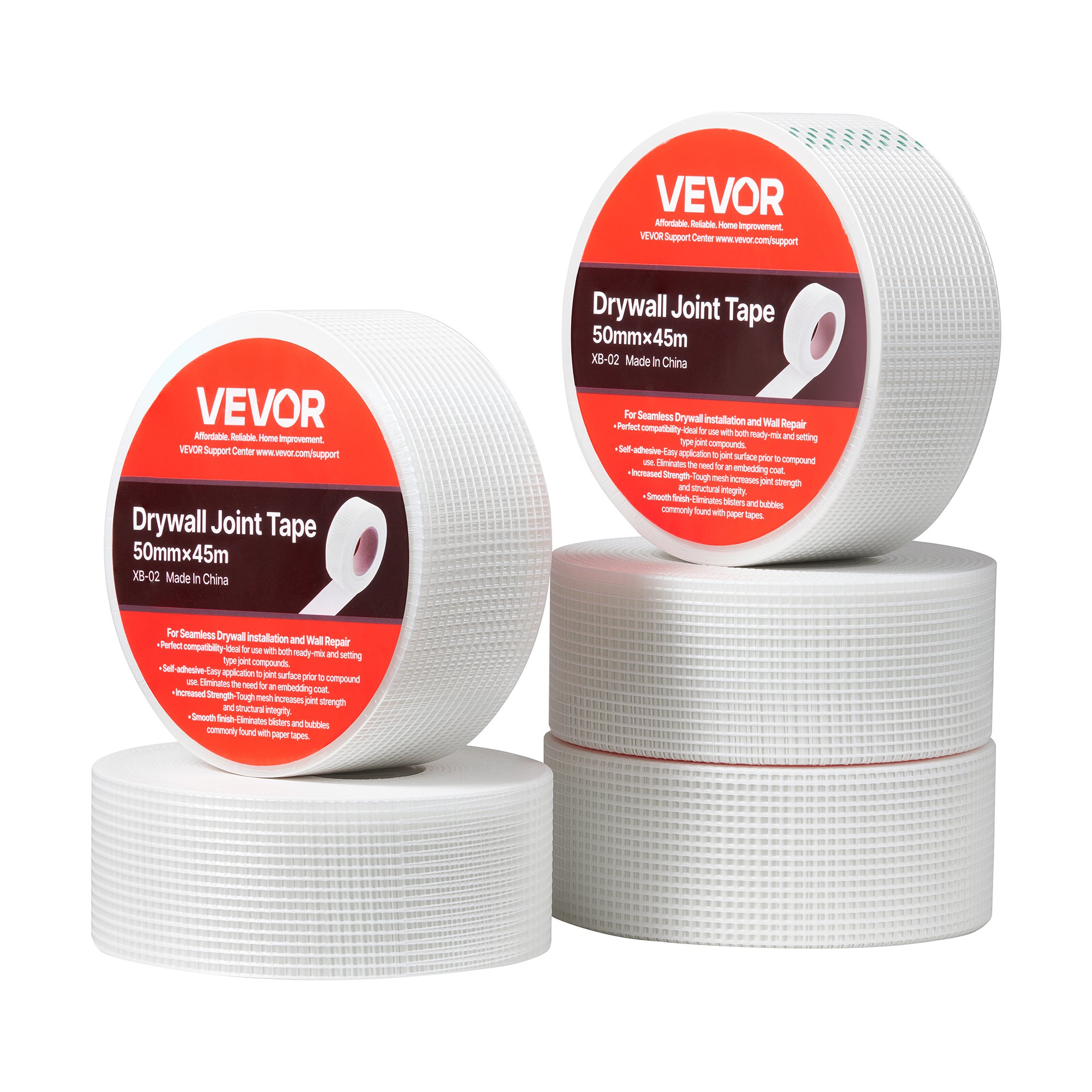 VEVOR Voegband, 50 mm B x 45 m L, 36 rollen, zelfklevende glasvezel gipsplaat reparatietape, textieltape voor reparatie- en vulwerkzaamheden, voor een glad, vlak wandoppervlak