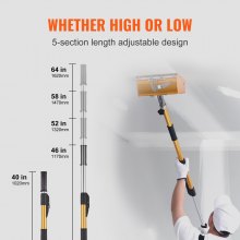 VEVOR Drywall Flat Box Handle, 40''-64'', Anodized Aluminum Flat Finishing Extension Handle, 5-Section Length Adjustable, Non-slip Grip and 360° Painting for Plasterboard, Wallboard, Sheetrock