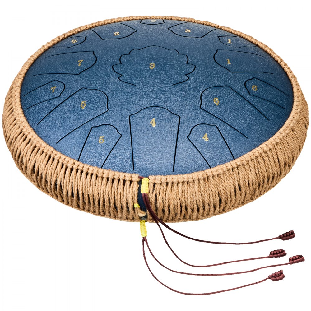 VEVOR Tongue Drum 356mm, stalen tongtrommel 15 tonen, regentrommel in D majeur toonsoort, regenklokkenspel met 2 stokken en draagtas, handpantrommel, percussie-instrument voor muzieklessen en yoga, blauw