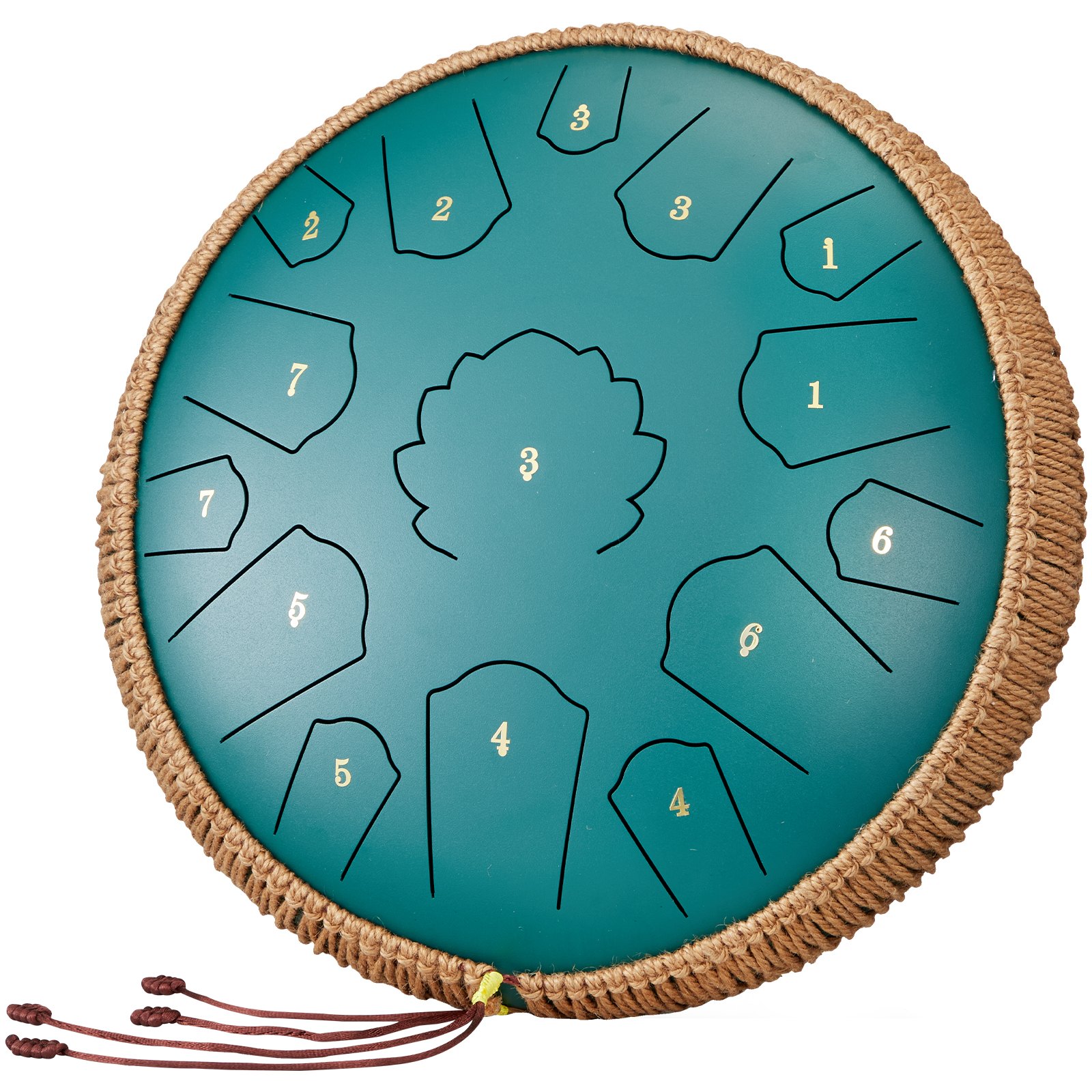 VEVOR Tongue Drum 356 mm, Steel Tongue Drum 15 Tonen, Rain Drum, D Majeur Toonsoort, Rain Chimes met 2 Mallets & Draagtas, Handpan Drum, Percussie-instrument voor Muzieklessen & Yoga, Groen