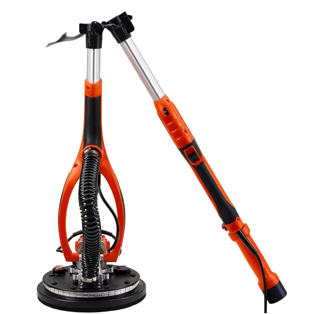 VEVOR Gipsplaatschuurmachine 850 W, Plafondschuurmachine met 255 mm schuurschijf, Schuurmachine met lange steel en een toerental van 800–1700 rpm, Dubbelwandige LED-verlichting, Uitschuifbare handgreep, 15 schuurschijven, Stofslang