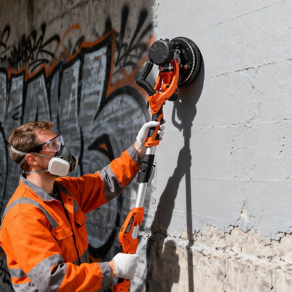 VEVOR Gipsplaatschuurmachine 1150 W, Plafondschuurmachine met 255 mm schuurschijf, Schuurmachine met lange steel en stofafzuiging, 800-1700 tpm, LED-verlichting, Uitschuifbare steel, 15 schuurschijven