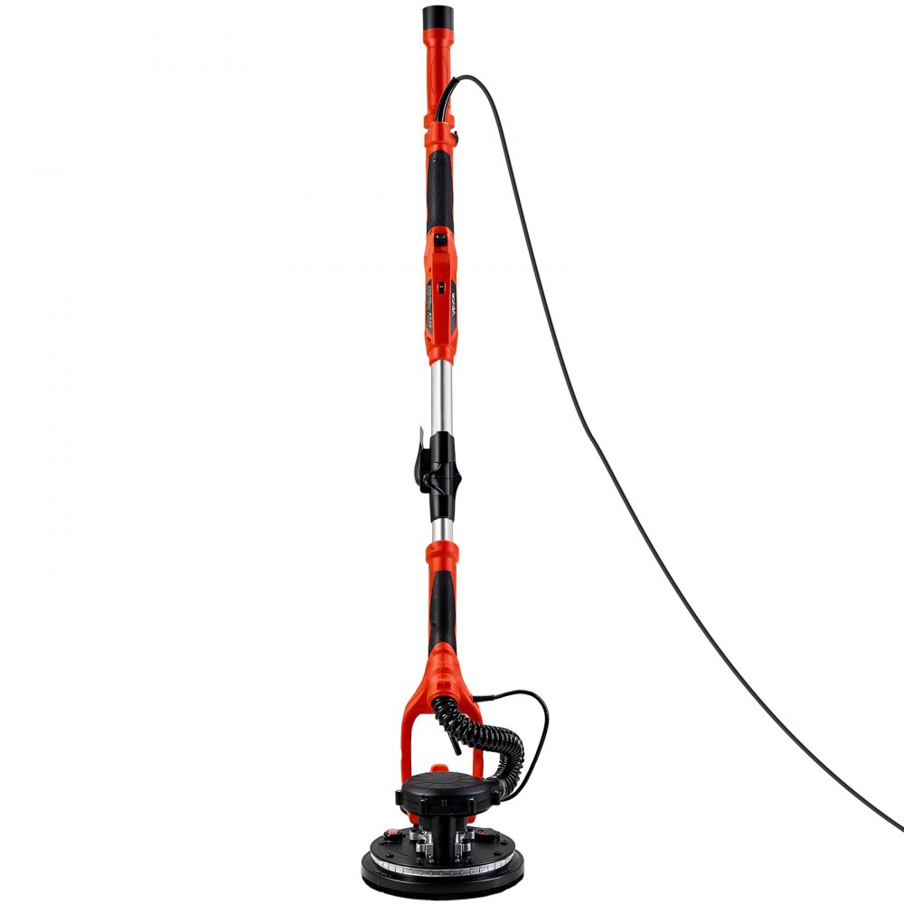 VEVOR Gipsplaatschuurmachine 1150 W, Plafondschuurmachine met 255 mm schuurschijf, Schuurmachine met lange steel en stofafzuiging, 800-1700 tpm, LED-verlichting, Uitschuifbare steel, 15 schuurschijven