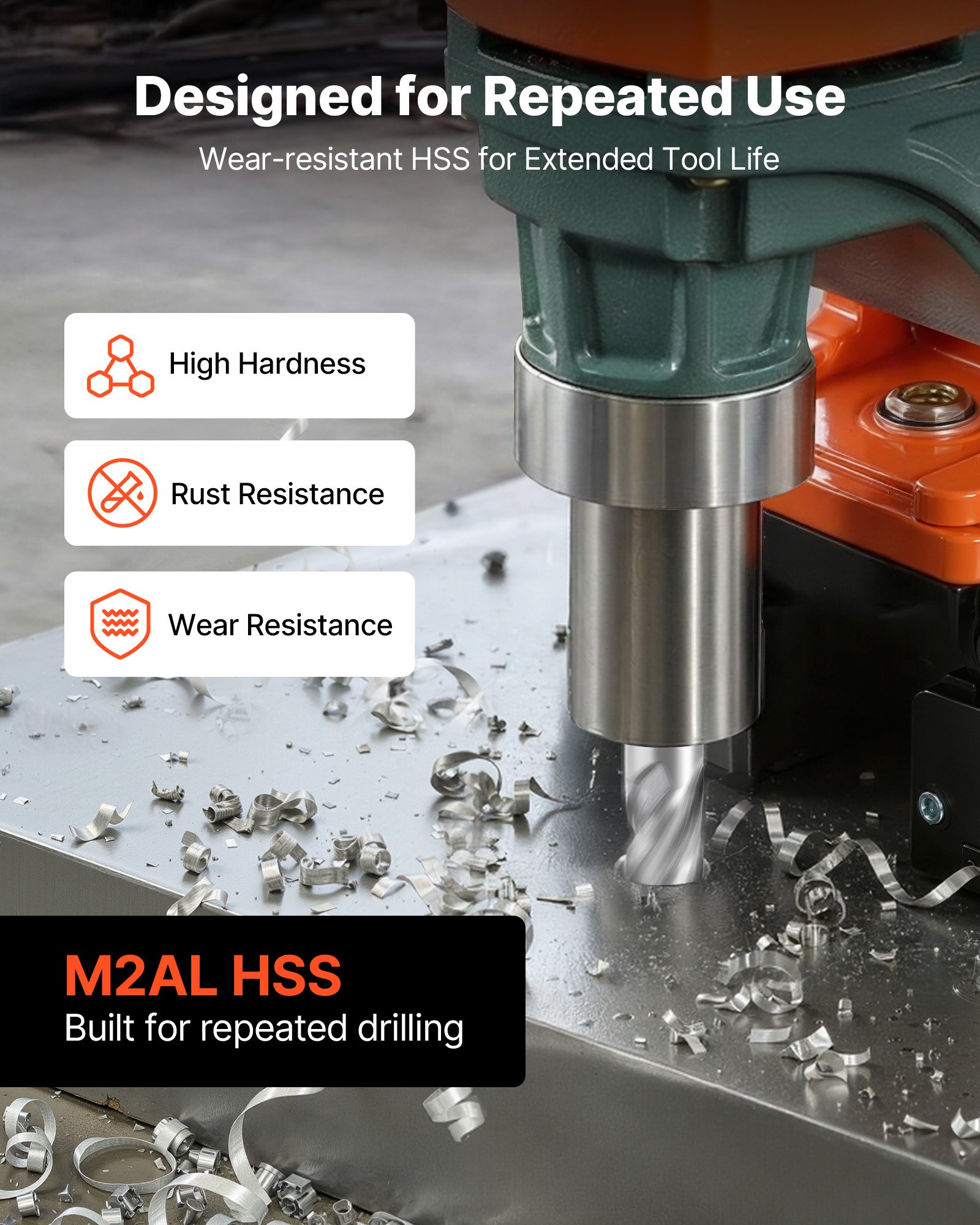 VEVOR HSS kernboorset, Weldon-schacht, 5-delig. Magnetische boorset, 25,4 mm snijdiameter, 3 boren met 2 centreerpinnen, 25,4 mm snijdiepte, 3 kunststof opbergdozen voor magnetische boormachines, staal, aluminium