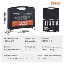 VEVOR Annular Cutter Set, 6 pcs Universal Shank Mag Drill Bits, 2" Cutting Depth, 1" to 2" Cutting Diameter, M2AL High-Speed Steel, with 2 Pilot Pins and Portable Case, for Using with Magnetic Drills