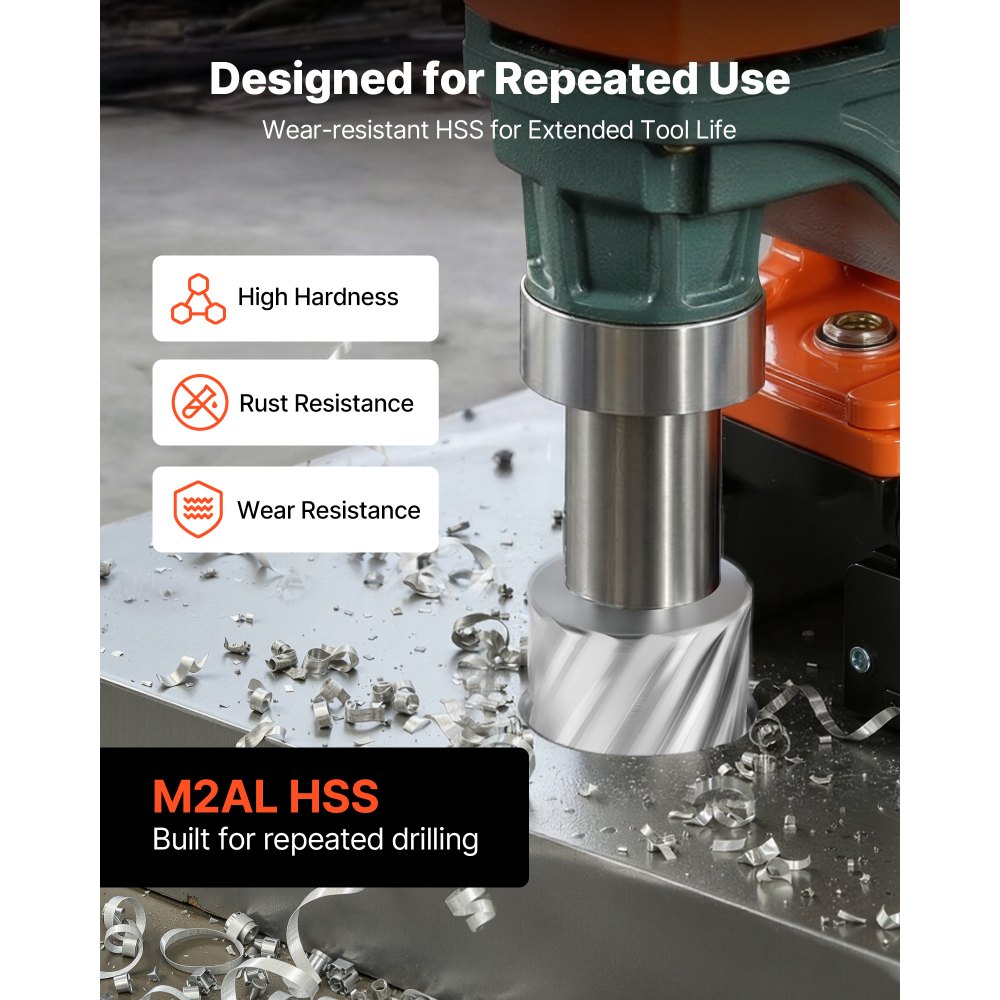 VEVOR Annular Cutter Set, 8 pcs Weldon Shank Mag Drill Bits Kit, 2" Cutting Depth, 7/8" to 2" Cutting Diameter, HSS, 6 Drill Bits with 2 Pilot Pins, Plastic Case, for Magnetic Drills, Steel, Aluminum