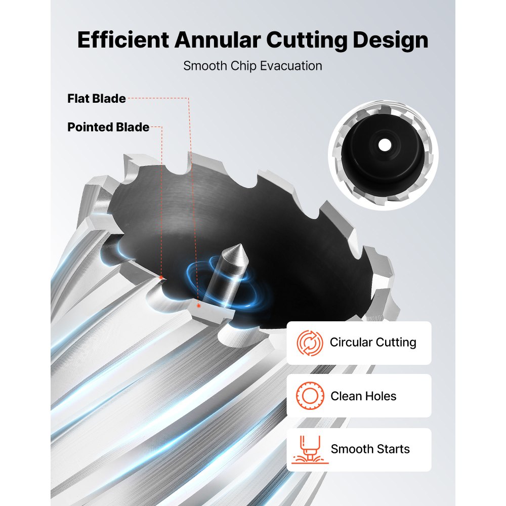 VEVOR Annular Cutter Set, 8 pcs Weldon Shank Mag Drill Bits Kit, 2" Cutting Depth, 7/8" to 2" Cutting Diameter, HSS, 6 Drill Bits with 2 Pilot Pins, Plastic Case, for Magnetic Drills, Steel, Aluminum
