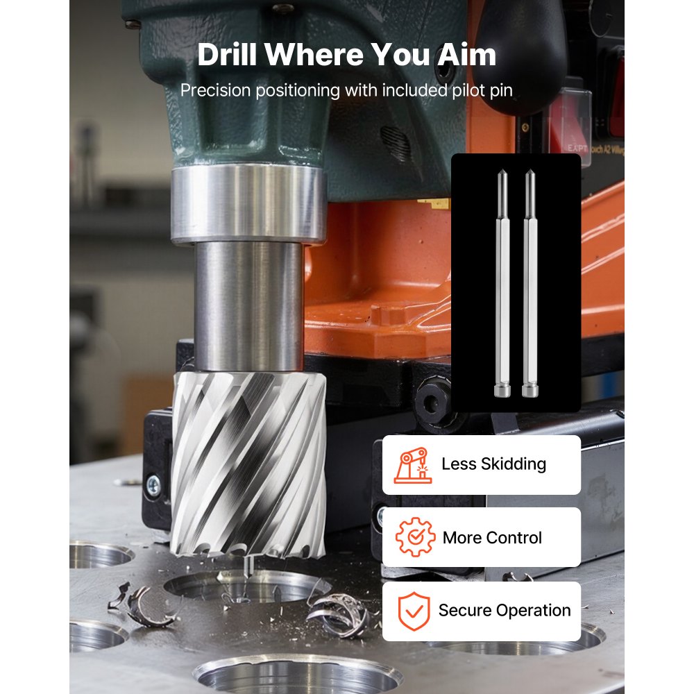 VEVOR Annular Cutter Set, 8 pcs Weldon Shank Mag Drill Bits Kit, 2" Cutting Depth, 7/8" to 2" Cutting Diameter, HSS, 6 Drill Bits with 2 Pilot Pins, Plastic Case, for Magnetic Drills, Steel, Aluminum