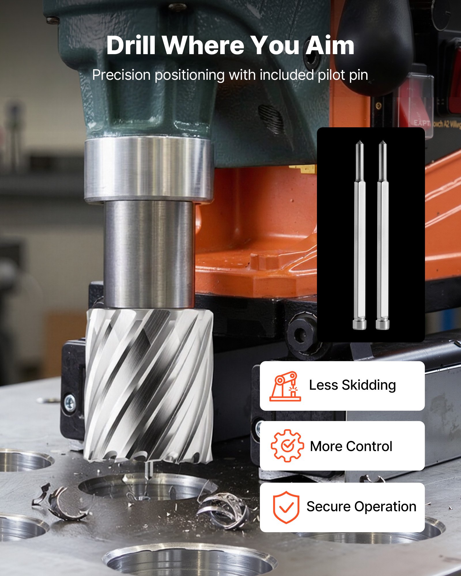 VEVOR Annular Cutter Set, 8 pcs Weldon Shank Mag Drill Bits Kit, 2" Cutting Depth, 7/8" to 2" Cutting Diameter, HSS, 6 Drill Bits with 2 Pilot Pins, Plastic Case, for Magnetic Drills, Steel, Aluminum