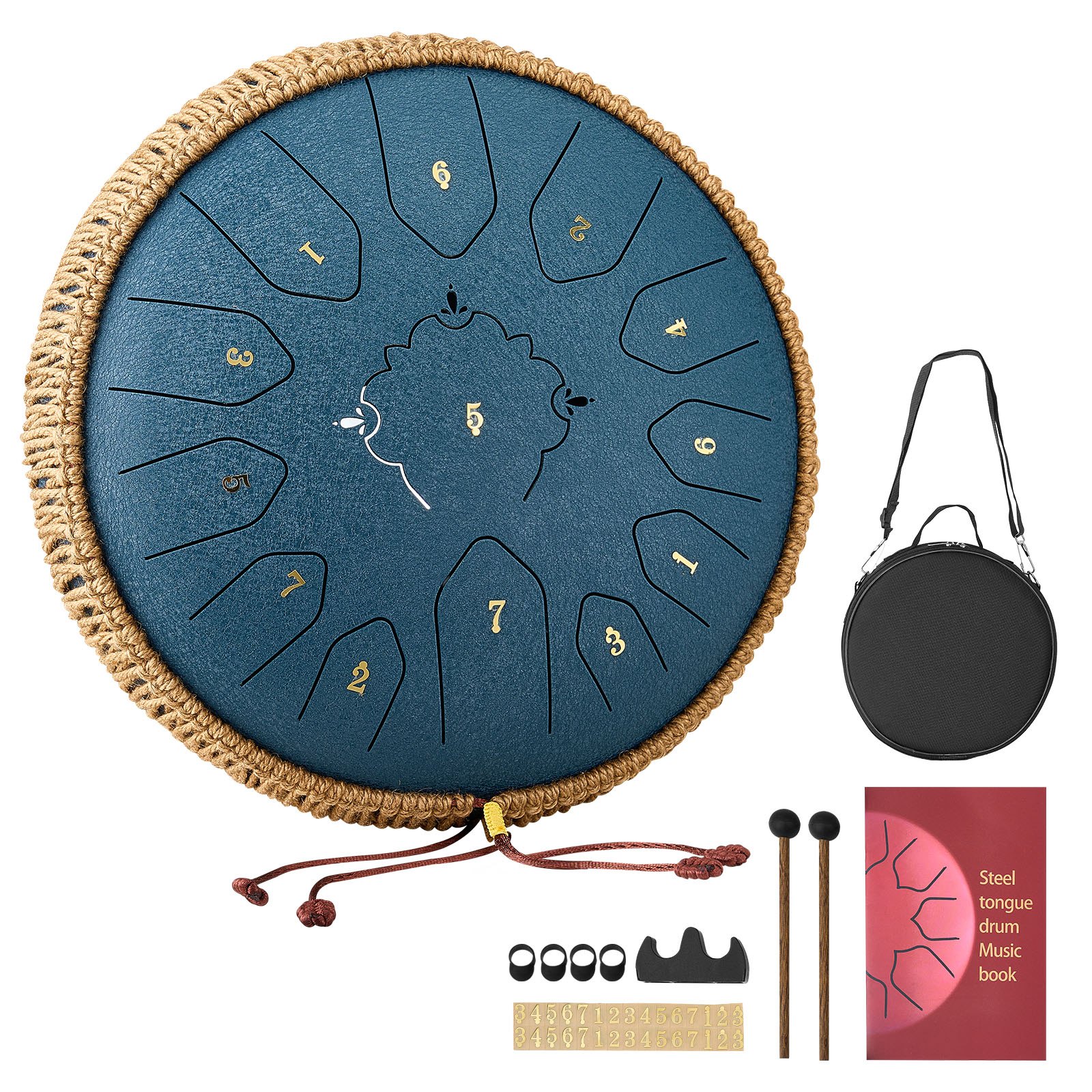 VEVOR Tongue Drum, Ø305 mm, 13 tonen, Rain Drum, C majeur, met muziekboek en stokken, percussie-instrument voor meditatie, yoga en muziekonderwijs voor beginners, Steel Tongue Drum, marineblauw