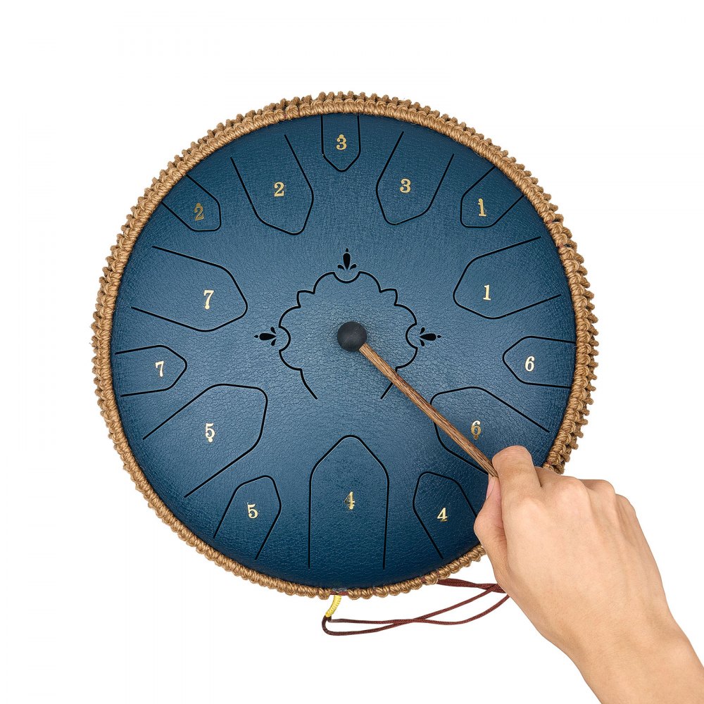 VEVOR Tongue Drum, 33 cm 15-toetsen Rain Drum, C Majeur Muzikale Drums met Muziekboek & Mallets, Stalen Tongue Drum voor Meditatie, Yoga, Muzikale Educatie voor Beginners, Marineblauw
