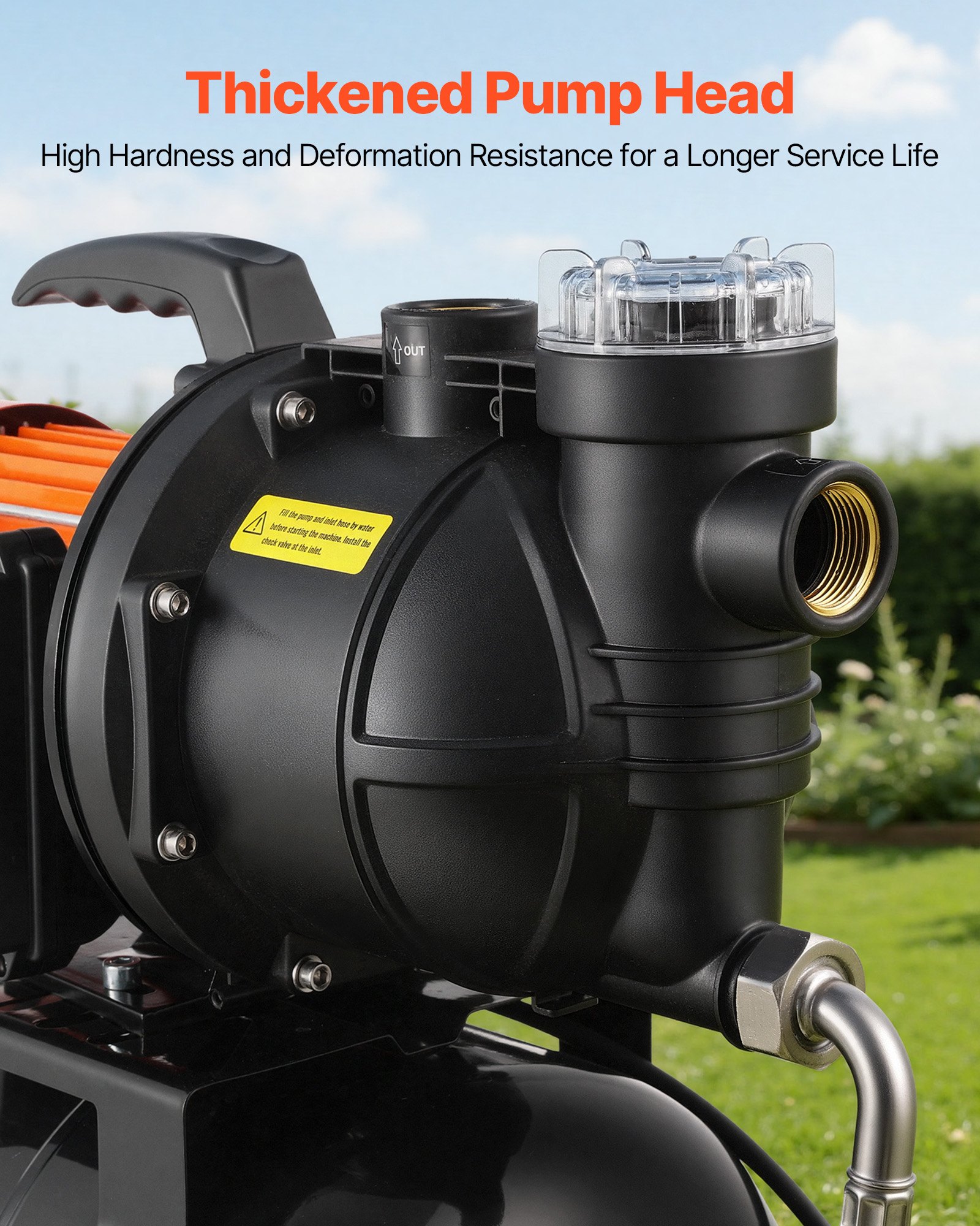 VEVOR Huishoudelijk Waterleidingsysteem 1100 W, 5300 l/u Jetpomp met 19 l drukvat, 51 m opvoerhoogte, incl. filter, terugslagklep en kunststof pompkop, voor automatische tuinirrigatie en huishoudelijke watervoorziening.