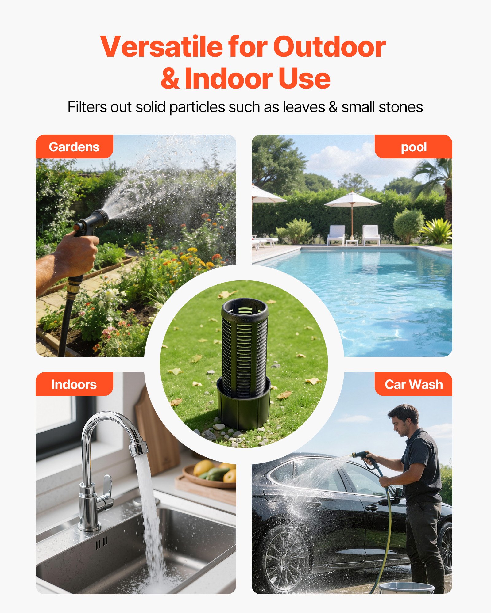 VEVOR Huishoudelijk Waterleidingsysteem 1100 W, 5300 l/u Jetpomp met 19 l drukvat, 51 m opvoerhoogte, incl. filter, terugslagklep en kunststof pompkop, voor automatische tuinirrigatie en huishoudelijke watervoorziening.