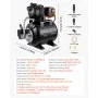 VEVOR wateraanvoersysteem voor huishoudelijk gebruik met drukvat van 19 liter, tuinpomp van 3750 l/u, zwart. Ideaal voor watervoorziening in huis en tuinirrigatie met drukschakelaar (1,4–2,8 bar), manometer, opvoerhoogte van 39 m en IPX4-beschermingsklasse.