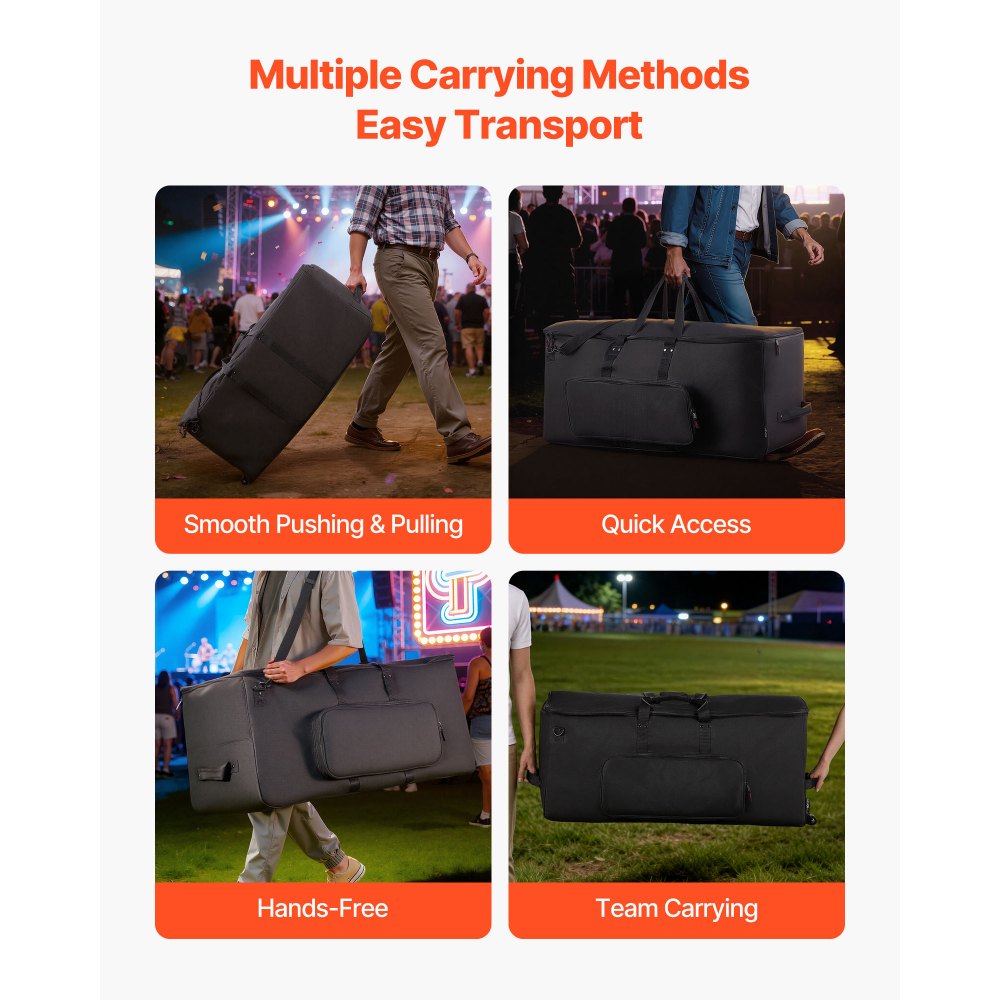 VEVOR Electronic Drum Kit Bag, 600D, Padded Drum Bag with Wheels, Large 36.2 x 16.5 x 16.1 in Interior, Lightweight Travel Case with Detachable Dividers, Multiple Pockets, for Electric Drums, Black