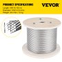 VEVOR 316 Stainless Steel Cable, 500FT Stainless Steel Wire Rope of 5/32 Inch Diameter and 1x19 Construction, 3300 LBS Breaking Strength Steel Cable for Outdoor Railing Decking DIY Balustrade