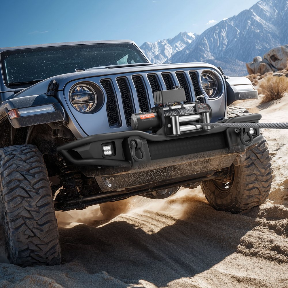 VEVOR elektrische lier, 5400 kg, 12 V DC vrachtwagenlier met stalen kabel van Φ 9,1 mm x 26 m, draadloze en bedrade afstandsbediening, geschikt voor het slepen van SUV's, jeeps, trailers, boten en terreinwagens.