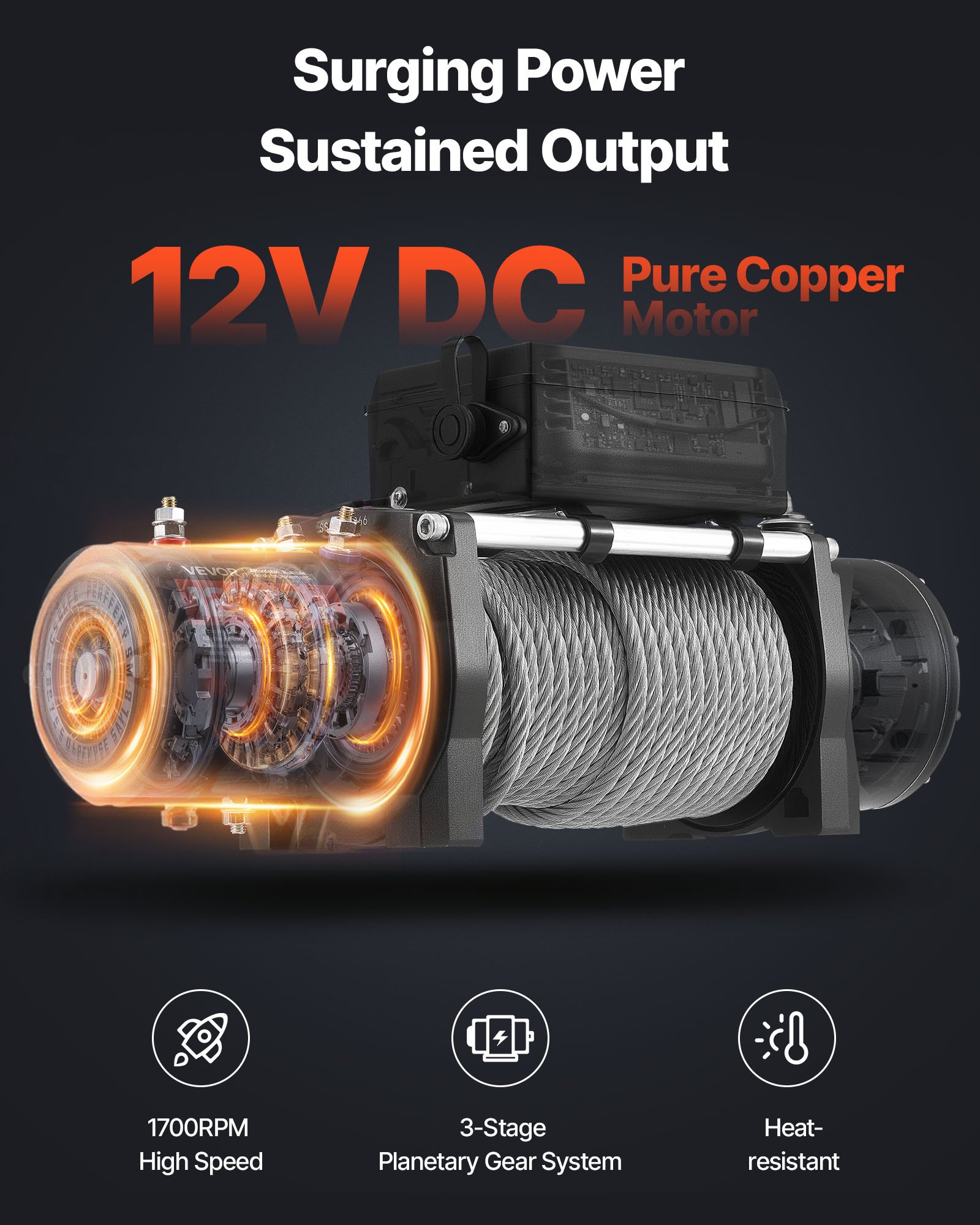 VEVOR elektrische lier, 6100 kg, 12 V DC elektrische lier met 24 m kabel, draadloze en bekabelde afstandsbediening, IP55 off-road lier voor het slepen van SUV's, jeeps, aanhangwagens, boten en terreinwagens