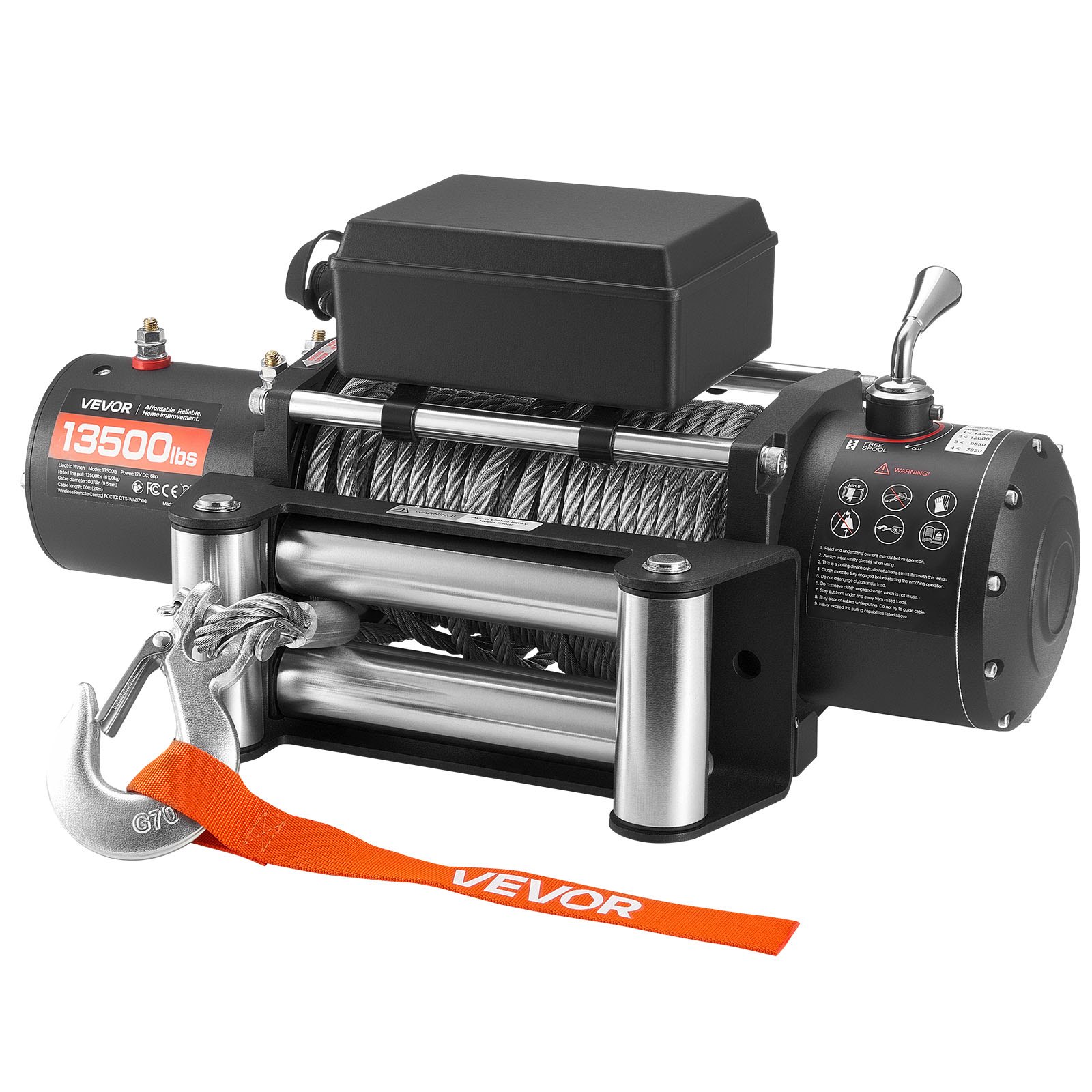 VEVOR elektrische lier, 6100 kg, 12 V DC elektrische lier met 24 m kabel, draadloze en bekabelde afstandsbediening, IP55 off-road lier voor het slepen van SUV's, jeeps, aanhangwagens, boten en terreinwagens