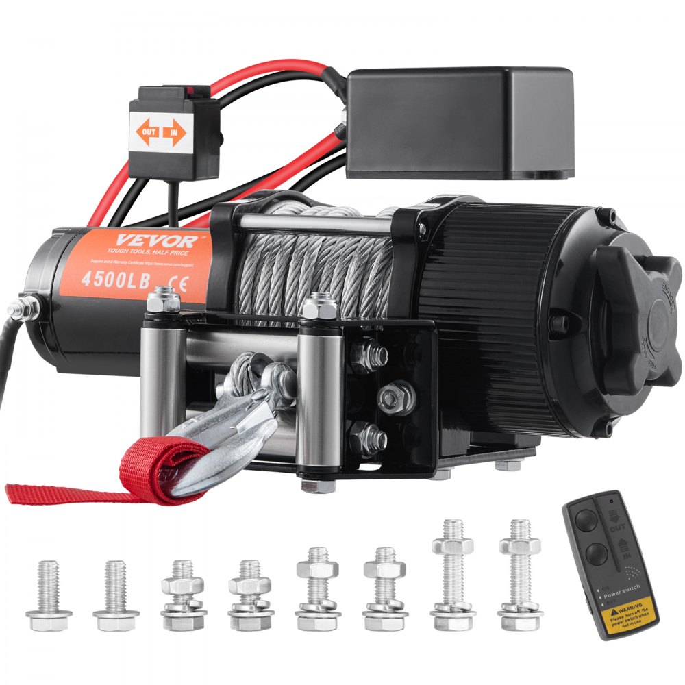 VEVOR Elektrische Lier 12V 4500lbs/2041kg Offroad Motor Lierkabel Elektrische Lier Staalkabel met bedrade afstandsbediening Zwart Ideaal voor middelgrote grote SUV's, vrachtwagens en zelfs jachten