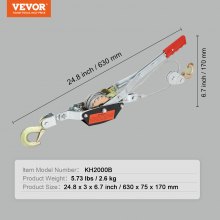 VEVOR Hand Lever Wire Rope Hoist, 2 Ton (4,409 lbs) Pulling Capacity, 3.7 m (12 ft) Long Steel Cable, 2 Hooks, Wire Rope Hoist with Double Gear, Automotive Pulley Block, Ideal for Vehicle Rescue
