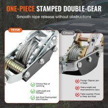 VEVOR Winch Puller, 4 Ton (8,818 lbs) Pulling Capacity, 10 Feet (3 m) Steel Cable, 3 Hooks, Heavy Duty Two Speed ​​Ratchet Puller Tool, Automotive Hoist Rope Puller, Ideal for Vehicle Rescue