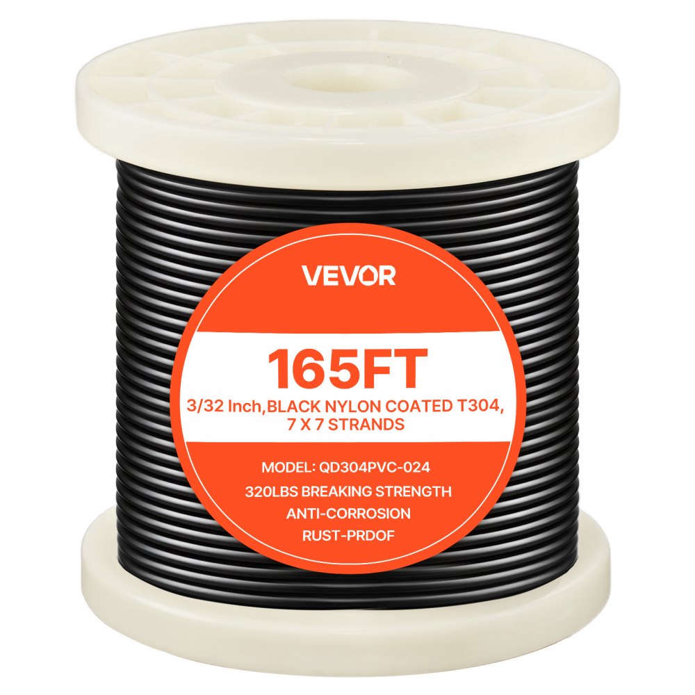 VEVOR 2.38 mm Wire Rope Kit, 50.3 m Length, 304 Stainless Steel Wire Cable, 2 kN Breaking Strength, 7 x 7 Strands Construction, Steel Cable for Deck Railing System, Garden Trellis, String Lights