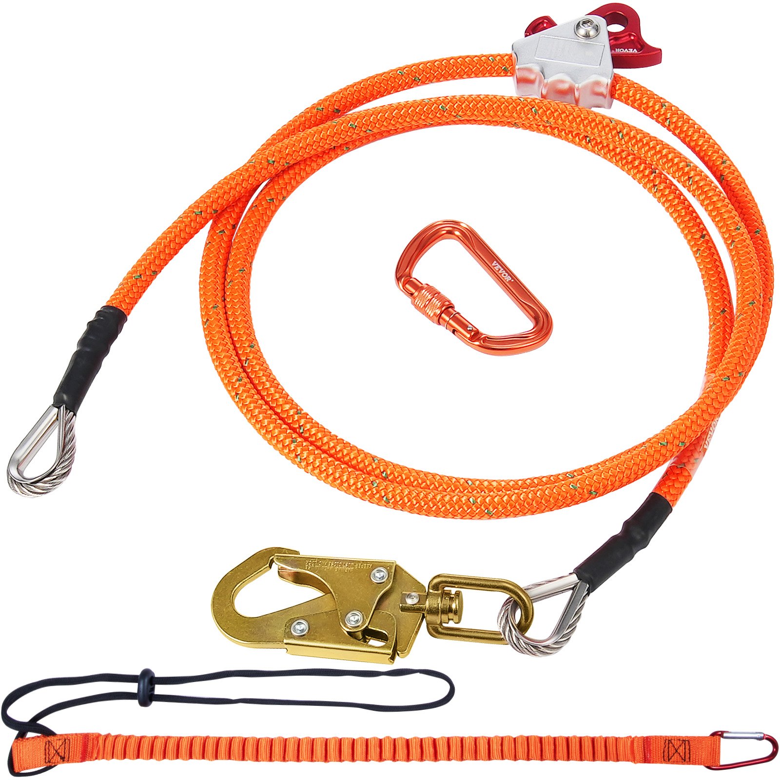 VEVOR 16mm Steel Core Flipline, 10ft(3m) Arborist Flipline, Flip Line for Tree Climbing with Alloy Steel Snap Hook & Aluminum Alloy Carabiner, 30KN Breaking Tension for Fall Protection, Tree Climber