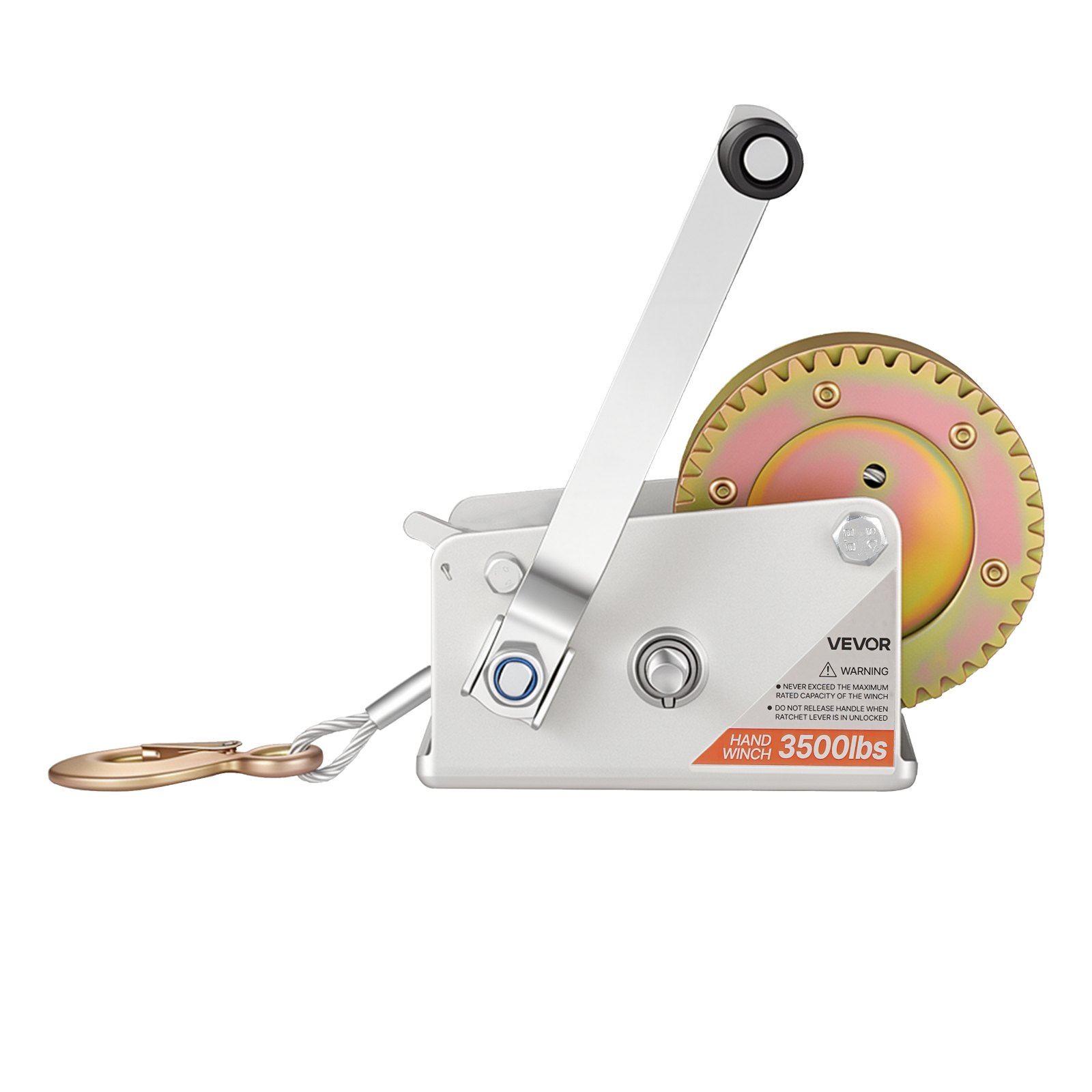 VEVOR handlier met een hefvermogen van 1588 kg, handmatige lier met 10 m staalkabel, draagbare bootlier met tweeweg ratelhandslinger en lasthaak, gecoate handlier voor boottrailers