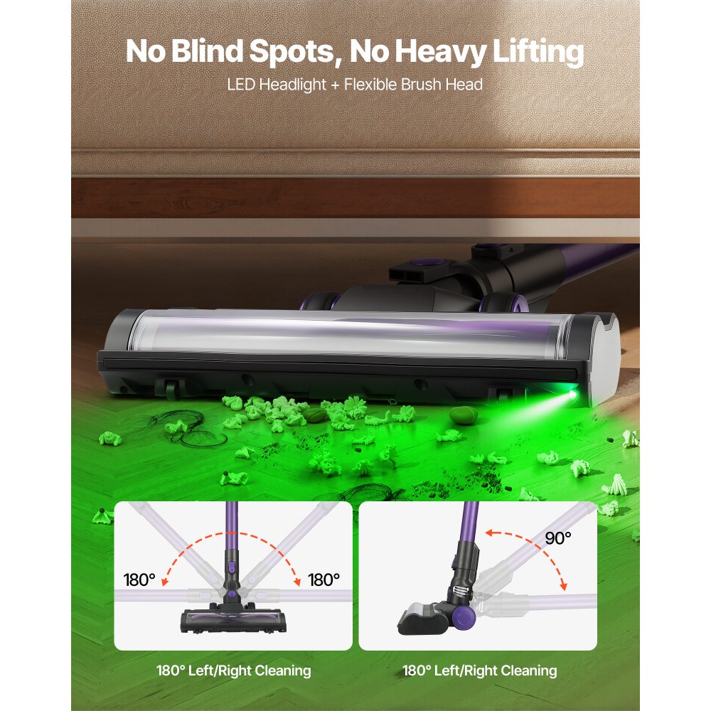 VEVOR Cordless Vacuum Cleaner, 25KPA Max Powerful Suction, Rechargeable Anti-Tangle Stick Vacuum with Dust Cup, Lightweight Handheld Vac with 35mins Runtime for Home, Carpet, Pet Hair, Hard Floor