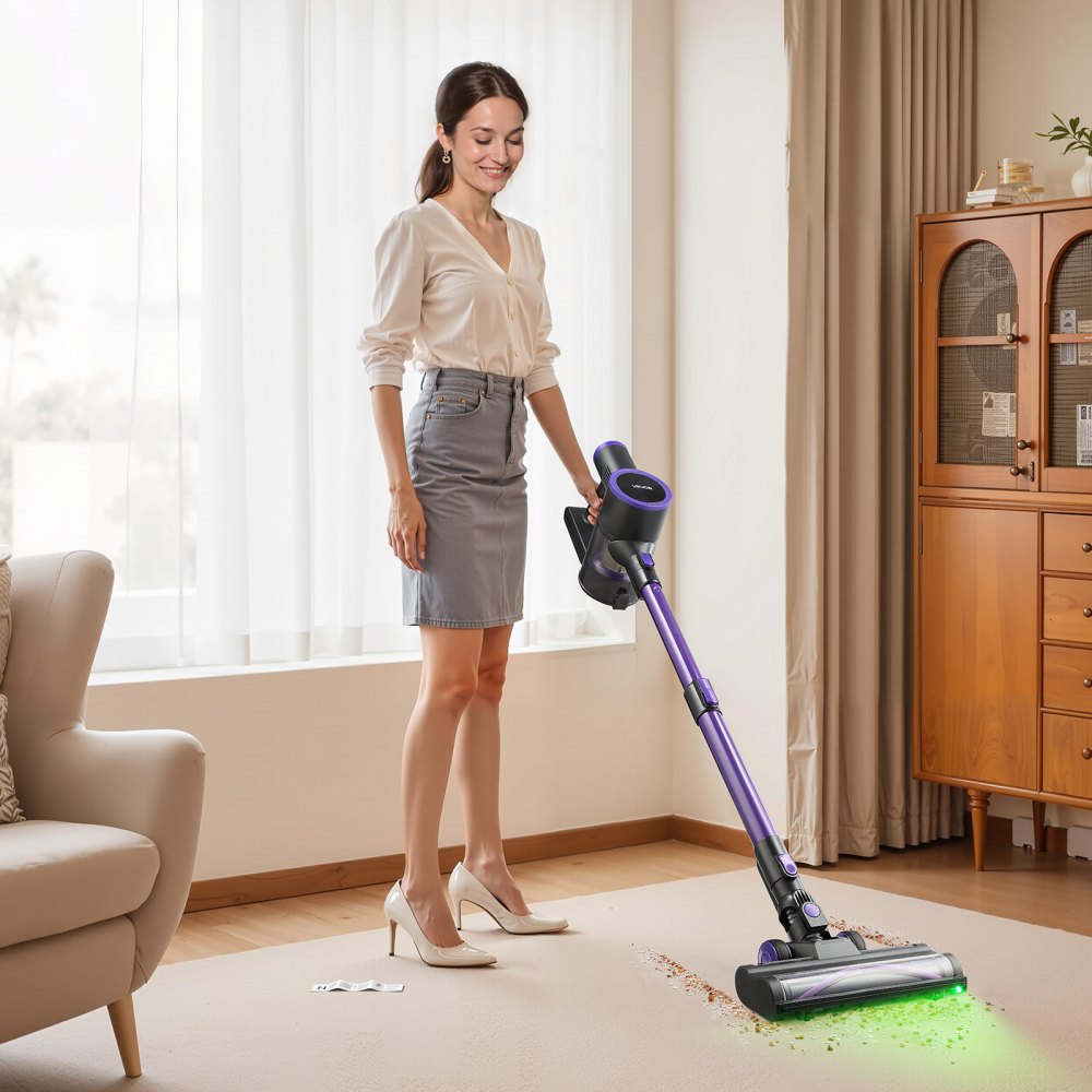 VEVOR Cordless Vacuum Cleaner, 25KPA Max Powerful Suction, Rechargeable Anti-Tangle Stick Vacuum with Dust Cup, Lightweight Handheld Vac with 35mins Runtime for Home, Carpet, Pet Hair, Hard Floor